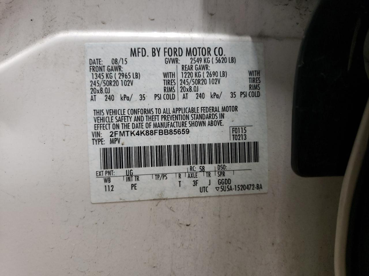 2FMTK4K88FBB85659 2015 FORD EDGE - Image 15