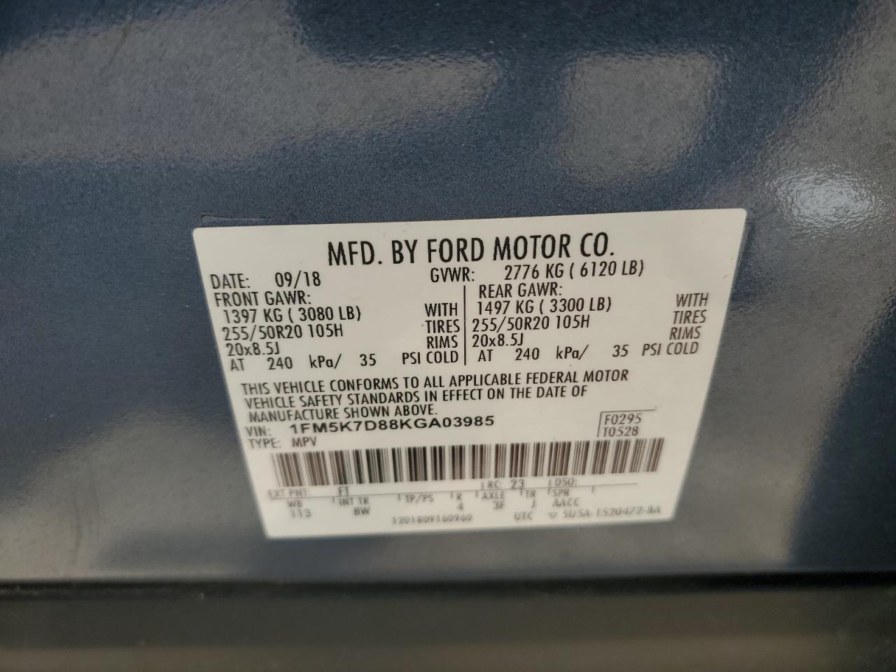 1FM5K7D88KGA03985 2019 FORD EXPLORER - Image 13