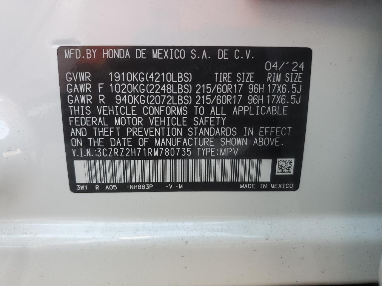 3CZRZ2H71RM780735 2024 HONDA HR-V - Image 16