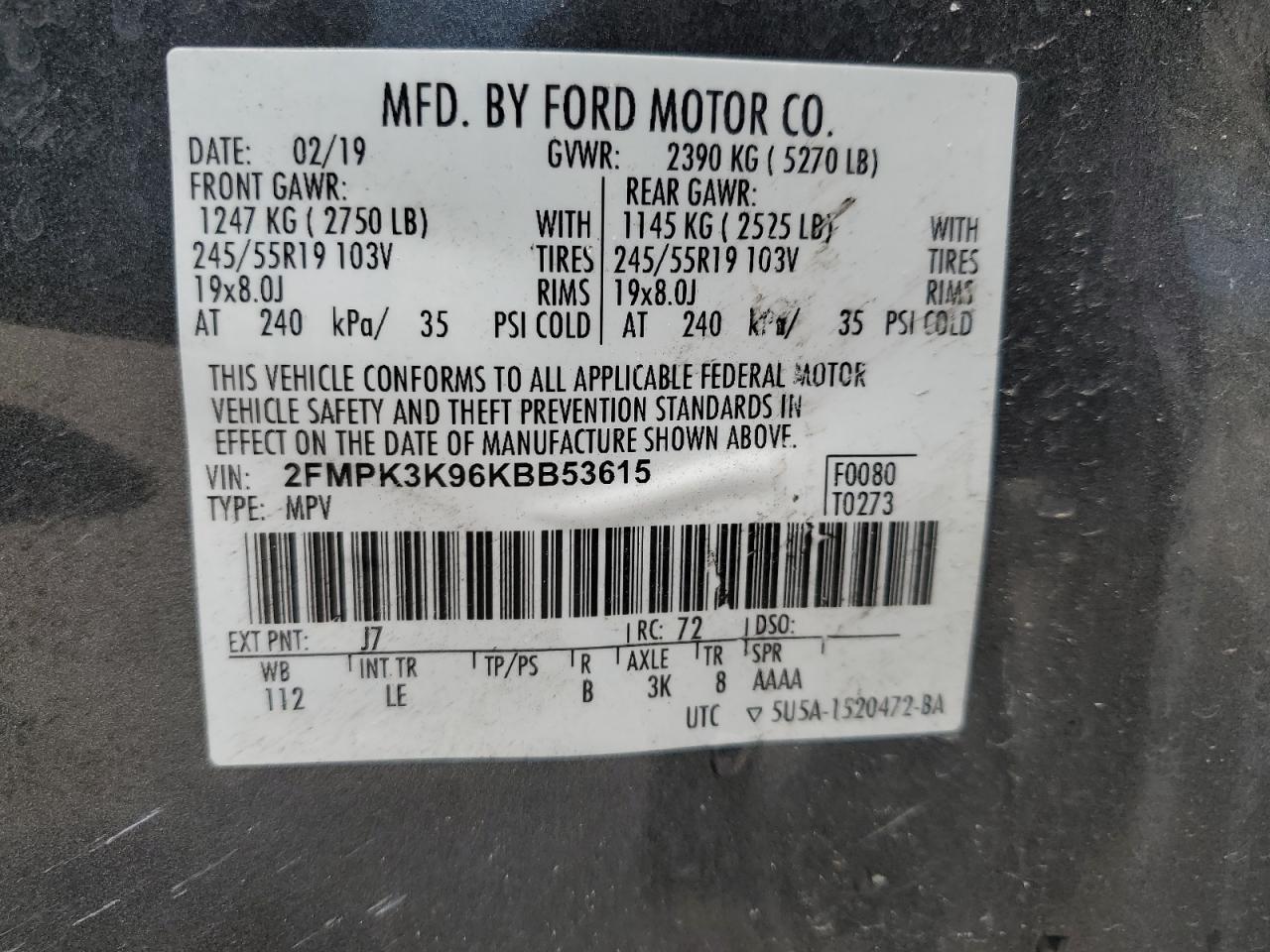 2FMPK3K96KBB53615 2019 FORD EDGE - Image 15