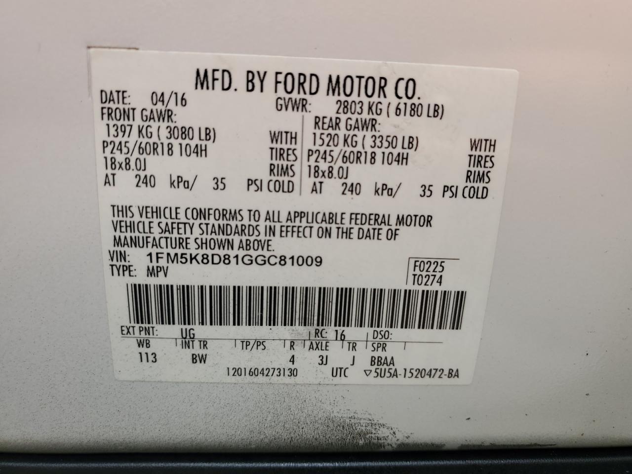 1FM5K8D81GGC81009 2016 FORD EXPLORER - Image 14