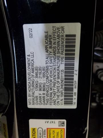 19XFL2H82NE011135 2022 HONDA CIVIC - Image 12