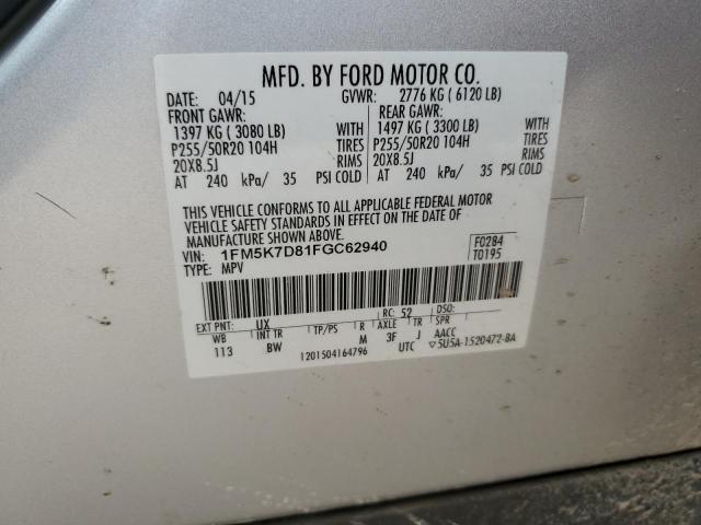 1FM5K7D81FGC62940 2015 FORD EXPLORER - Image 13